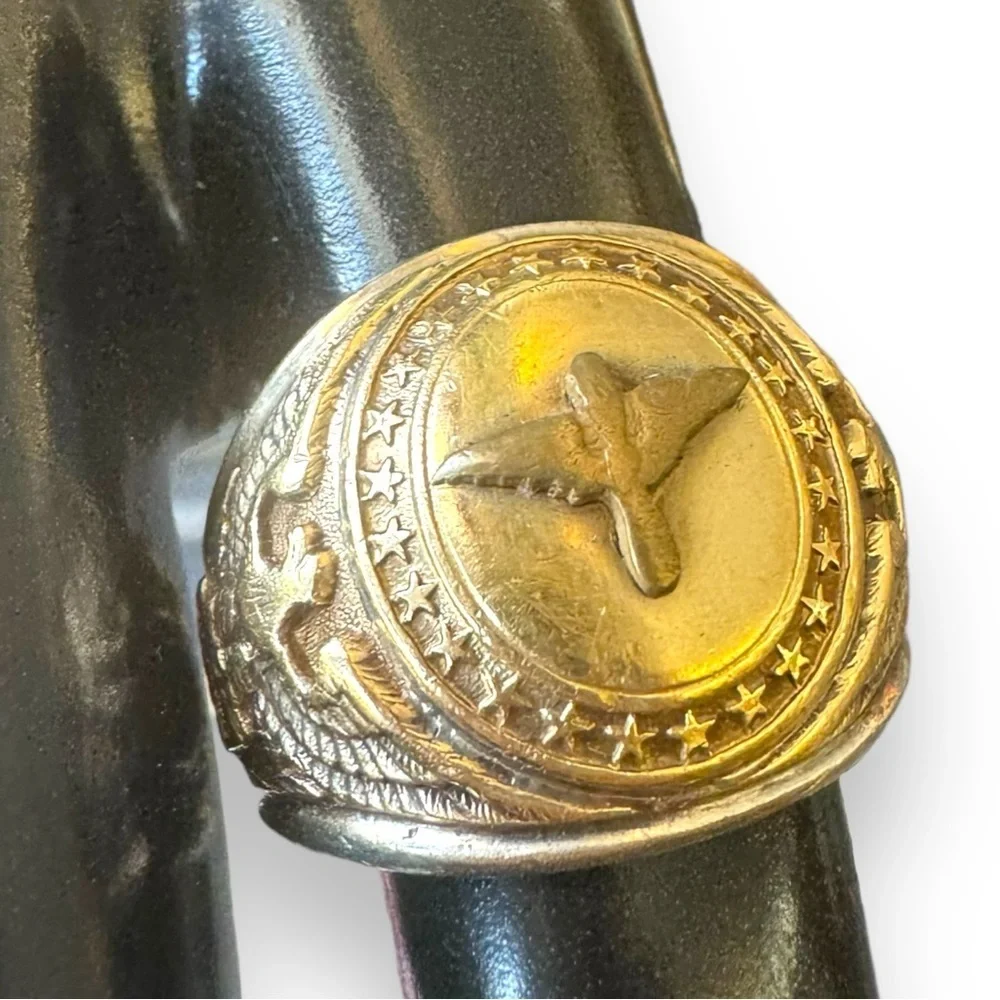 Vintage 10K Gold & Sterling Aviation Military Pilot Wings Ring